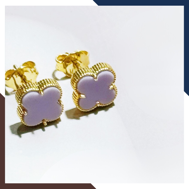 Bông tai cỏ 4 lá vàng tây 10k màu đen đỏ hồng trắng mã TL36