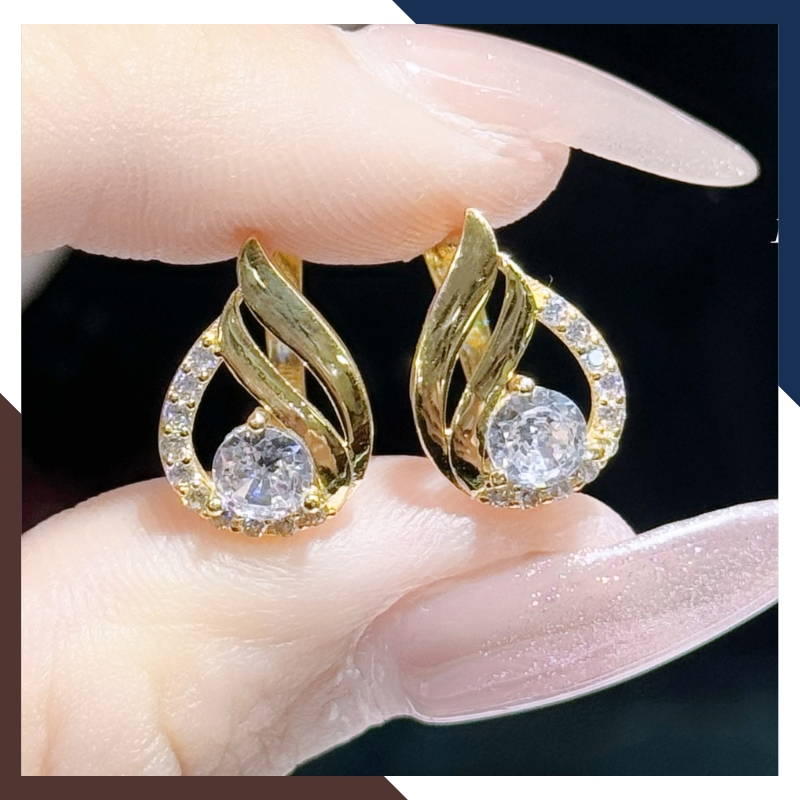 Bông tai vàng tây 10k hình giọt nước trẻ trung mới đẹp cho nữ, mẫu chốt bấm bật mã TL51