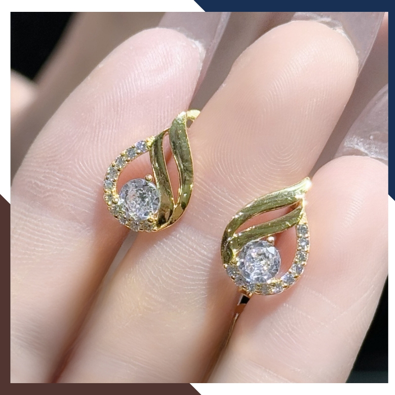 Bông tai vàng tây 10k hình giọt nước trẻ trung mới đẹp cho nữ, mẫu chốt bấm bật mã TL51