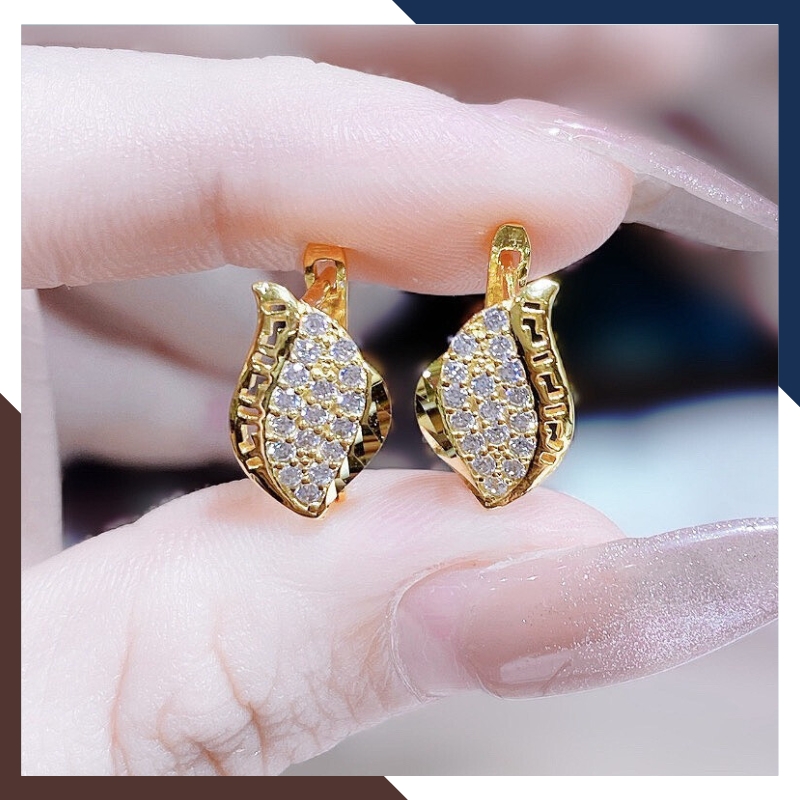 Bông tai vàng tây 10k hình ngọn lửa trẻ trung mới đẹp cho nữ, mẫu chốt bấm bật mã TL51