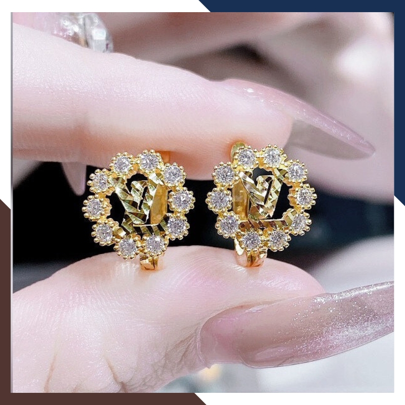 Bông tai vàng tây 10k hình tròn vòng hoa nguyệt quế trẻ trung mới đẹp cho nữ, mẫu chốt bấm bật mã TL50