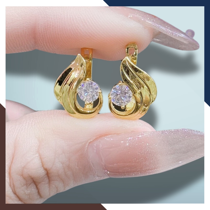 Bông tai vàng tây 10k trẻ trung mới đẹp cho nữ, mẫu chốt bấm bật mã TL47