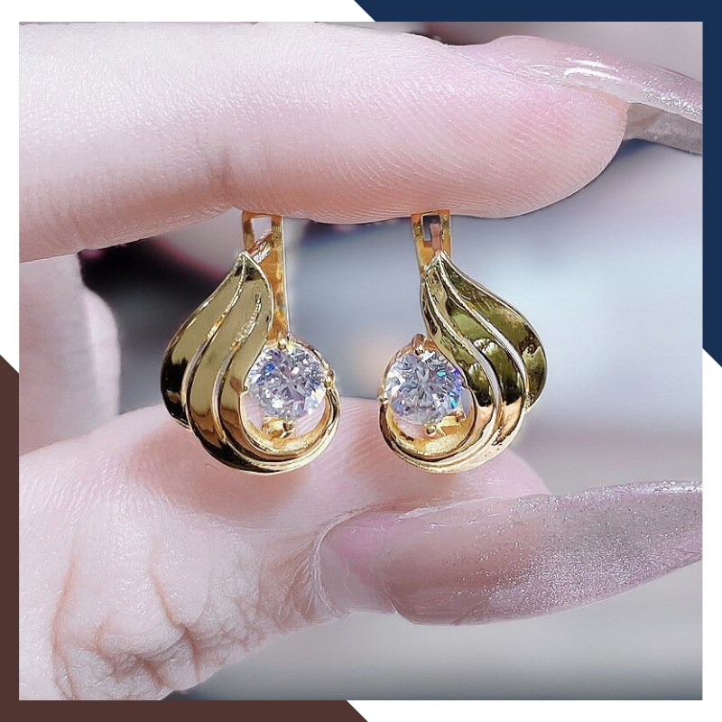 Bông tai vàng tây 10k trẻ trung mới đẹp cho nữ, mẫu chốt bấm bật mã TL47