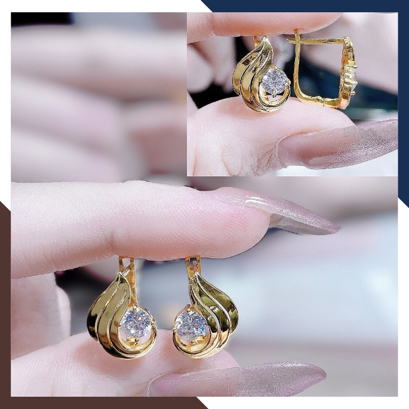 Bông tai vàng tây 10k trẻ trung mới đẹp cho nữ, mẫu chốt bấm bật mã TL47