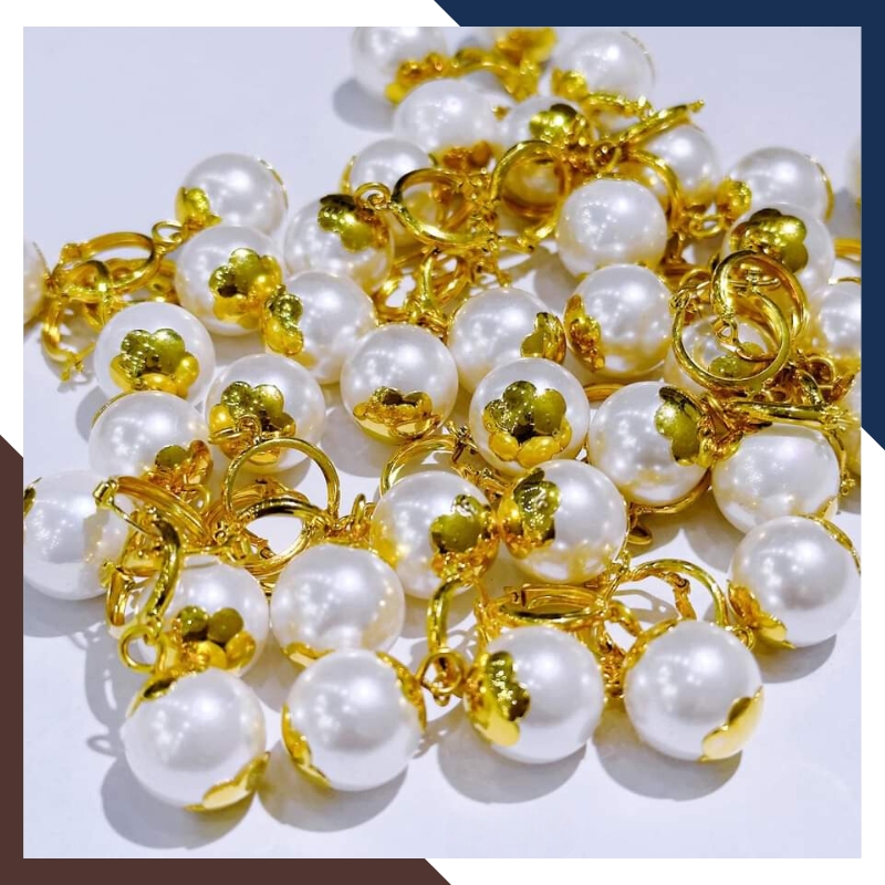 Bông tai vàng tây đính ngọc trai, hoa tai tròn vàng 10k dáng tòn ten đẹp cho nữ