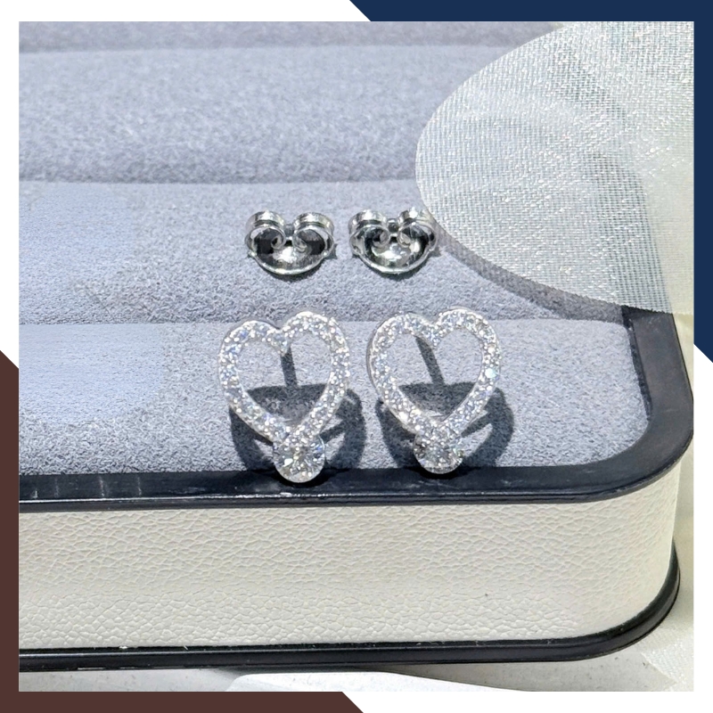 Bông Tai Vàng Trắng 10k Cho Nữ Hình Trái Tim BTV196