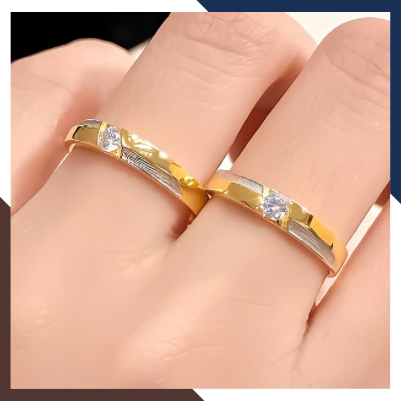 Cặp Nhẫn Cưới 1 Chỉ Vàng Tây 10k Đính Đá Đơn Giản NVCD86