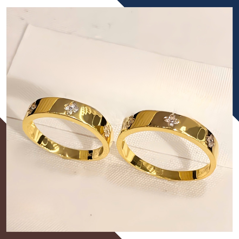 Cặp Nhẫn Cưới 1 Chỉ Vàng Tây 10k Đính Đá Đơn Giản NVCD86