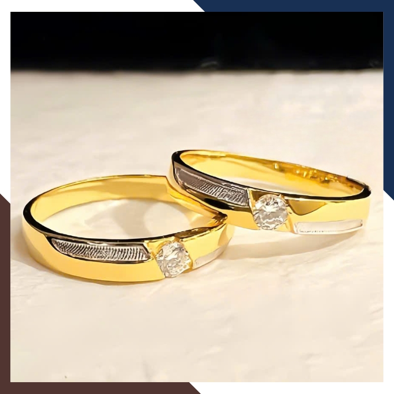 Cặp Nhẫn Cưới 1 Chỉ Vàng Tây 10k Đính Đá Đơn Giản NVCD86