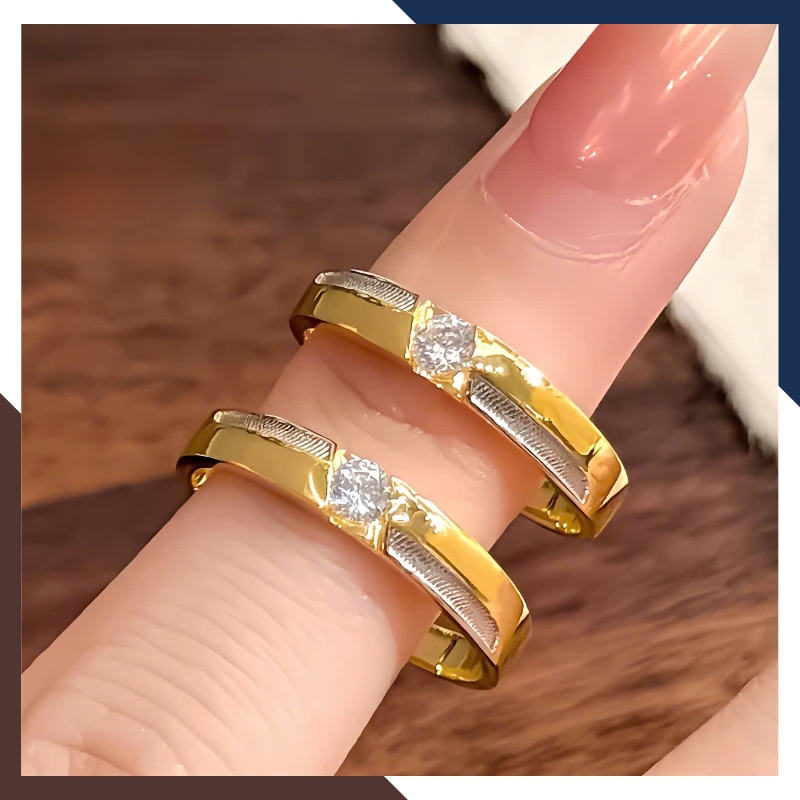 Cặp Nhẫn Cưới 1 Chỉ Vàng Tây 10k Đính Đá Đơn Giản NVCD86