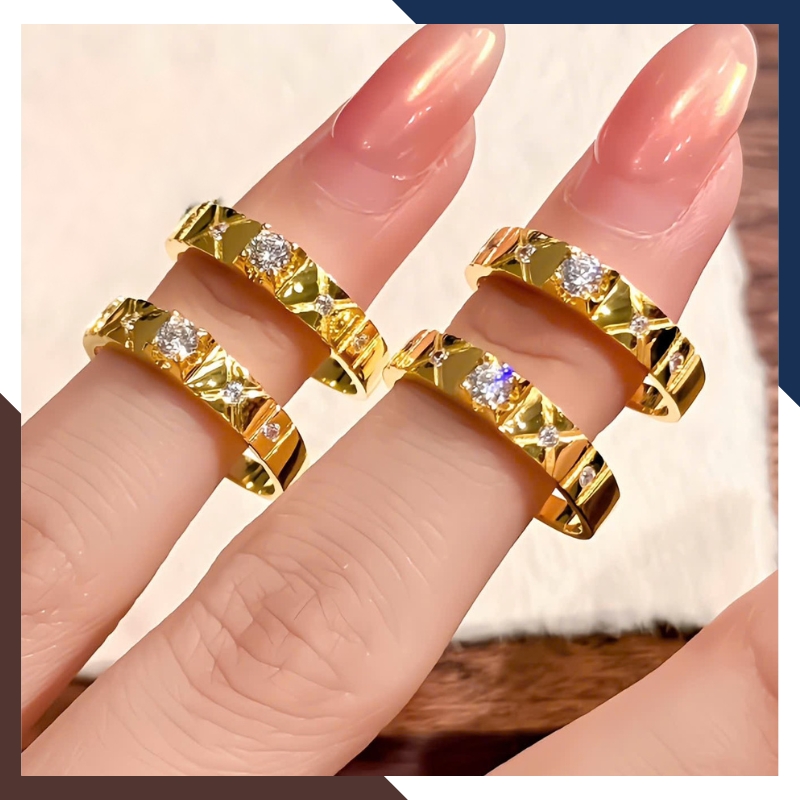 Cặp Nhẫn Cưới 1 Chỉ Vàng Tây 10k Đính Đá Đơn Giản NVCD86