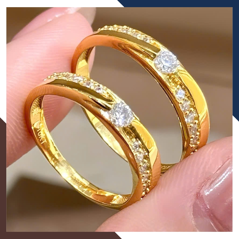 Cặp Nhẫn Cưới Vàng Tây 10k Đính Đá Đẹp NVCD110 Giá Rẻ