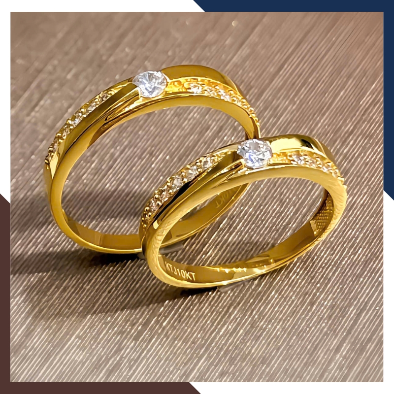 Cặp Nhẫn Cưới Vàng Tây 10k Đính Đá Đẹp NVCD110 Giá Rẻ