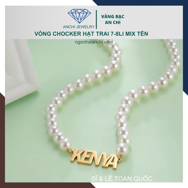 Choker ngọc trai có mặt bạc khắc tên theo yêu cầu cho nữ mã B250T233