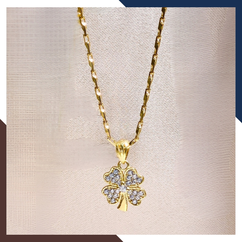 Dây chuyền cỏ 4 lá vàng tây 10k đính đá nhiều mẫu cho nữ đẹp mã D88M1927
