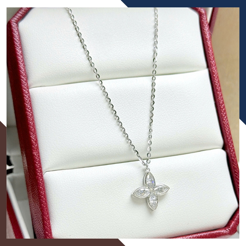 Dây Chuyền Cỏ 4 Lá Vàng Trắng 10k Nhập Khẩu Hàn Quốc Cho Nữ DCVN196