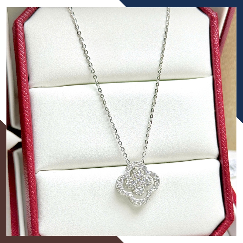 Dây Chuyền Cỏ 4 Lá Vàng Trắng 10k Nhập Khẩu Hàn Quốc Cho Nữ DCVN196