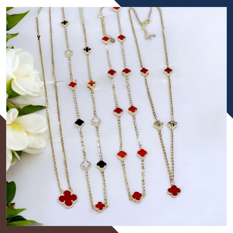 Dây Chuyền Cỏ 4 Lá Vàng Ý Màu Đỏ Cho Nữ DCVN182