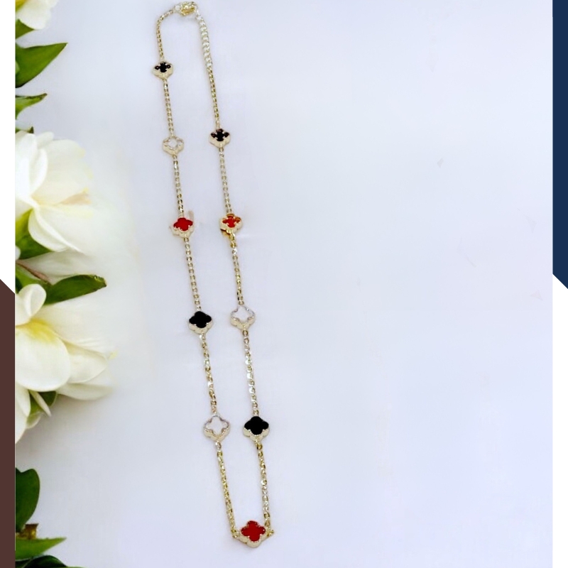 Dây Chuyền Cỏ 4 Lá Vàng Ý Màu Đỏ Cho Nữ DCVN182