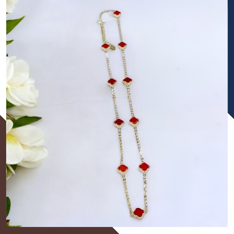 Dây Chuyền Cỏ 4 Lá Vàng Ý Màu Đỏ Cho Nữ DCVN182