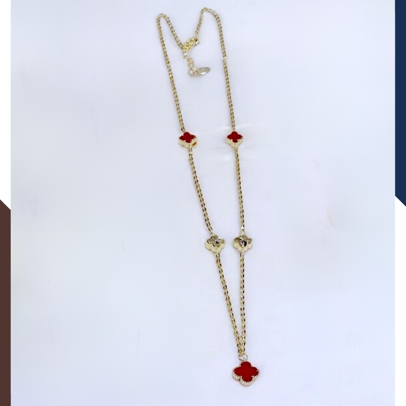 Dây Chuyền Cỏ 4 Lá Vàng Ý Màu Đỏ Cho Nữ DCVN182