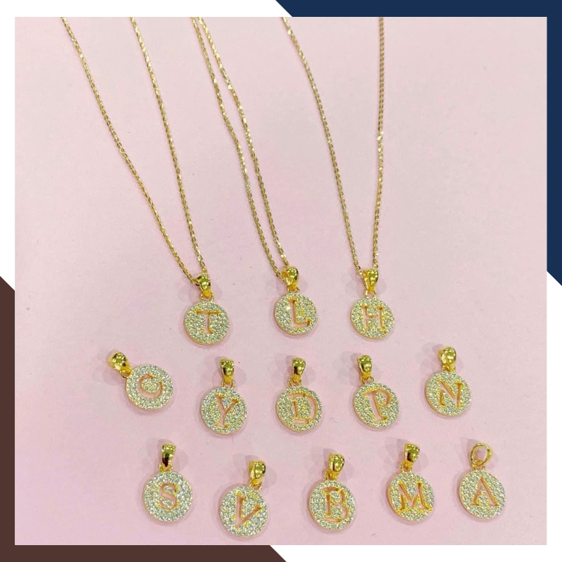 Dây chuyền mặt chữ cái vàng tây 10k đính đá cho nữ đẹp mã D25M12