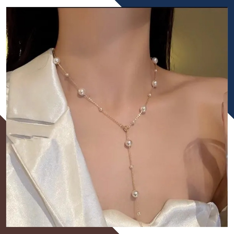 Dây chuyền ngọc trai bạc dài 50cm, vòng ngọc trai mặc áo dài cho nữ mã 47AC265