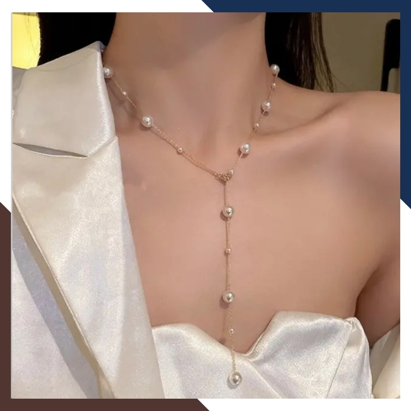 Dây chuyền ngọc trai bạc dài 50cm, vòng ngọc trai mặc áo dài cho nữ mã 47AC265