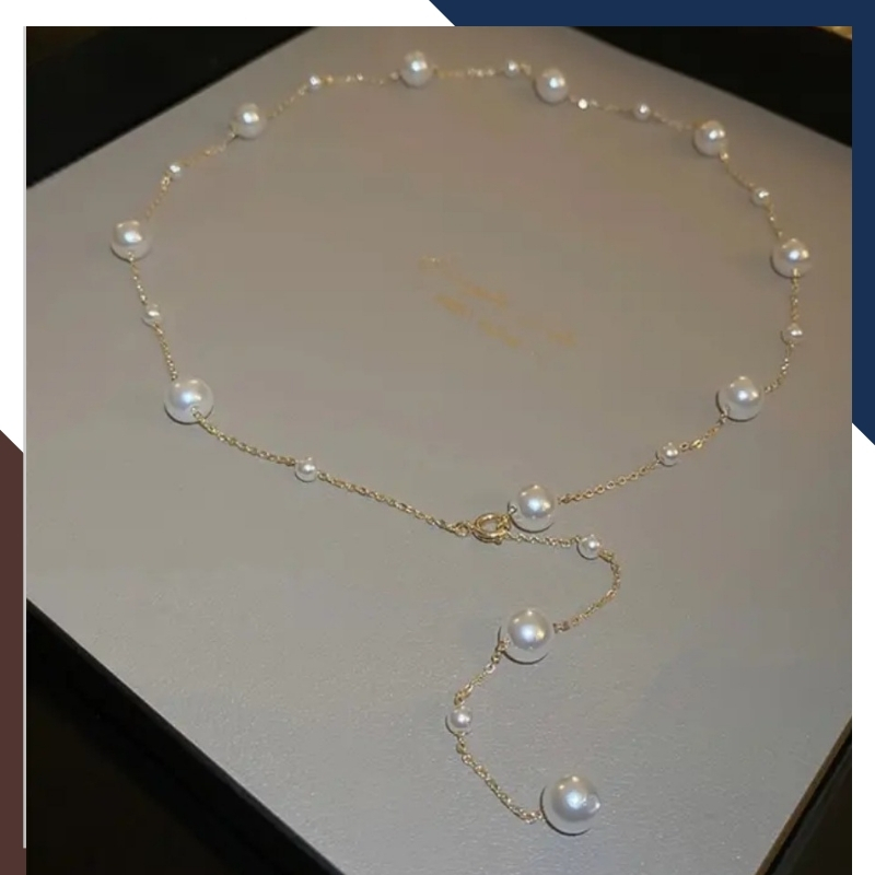 Dây chuyền ngọc trai bạc dài 50cm, vòng ngọc trai mặc áo dài cho nữ mã 47AC265