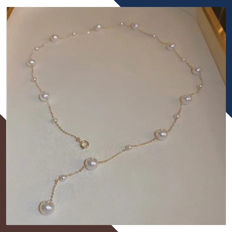 Dây chuyền ngọc trai bạc dài 50cm, vòng ngọc trai mặc áo dài cho nữ mã 47AC265