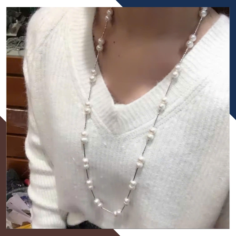 Dây Chuyền Ngọc Trai Dài 85cm VCNT115 | Bạc 925 Xi Bạch Kim