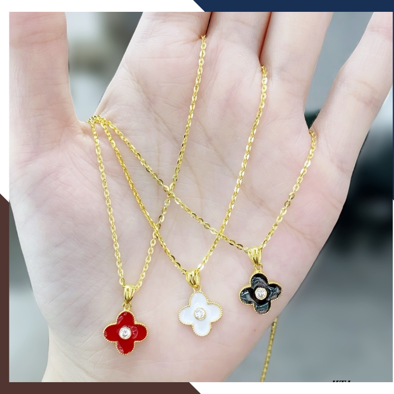 Dây Chuyền Vàng Cỏ 4 Lá Màu Đen, Đỏ, Trắng DCVN210
