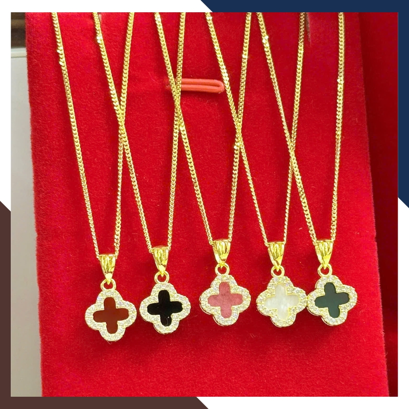 Dây Chuyền Vàng Cỏ 4 Lá Đen, Đỏ, Trắng, Xanh, Hồng DCVN213 | Vàng Tây 10k