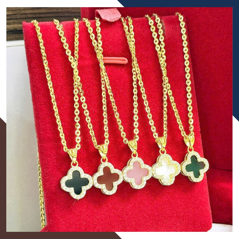 Dây Chuyền Vàng Cỏ 4 Lá Đen, Đỏ, Trắng, Xanh, Hồng DCVN213 | Vàng Tây 10k