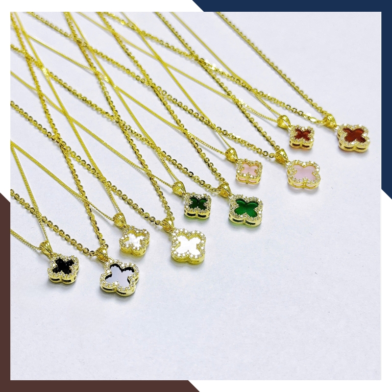 Dây Chuyền Vàng Cỏ 4 Lá Đen, Đỏ, Trắng, Xanh, Hồng DCVN213 | Vàng Tây 10k