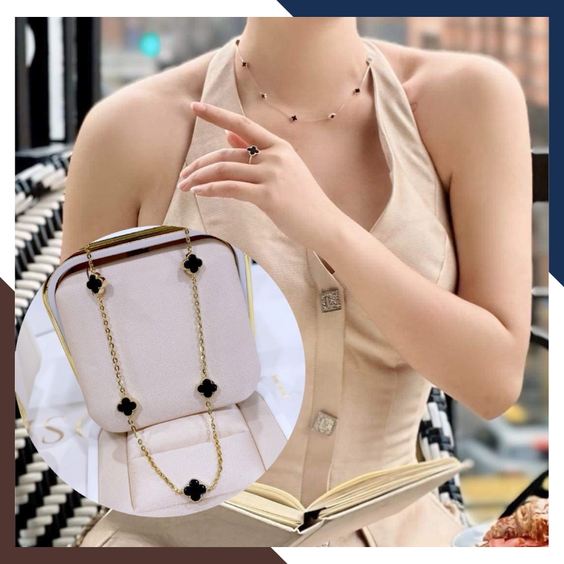 Dây Chuyền Vàng Cỏ 4 Lá Korea Màu Đen Cho Nữ DCVN181