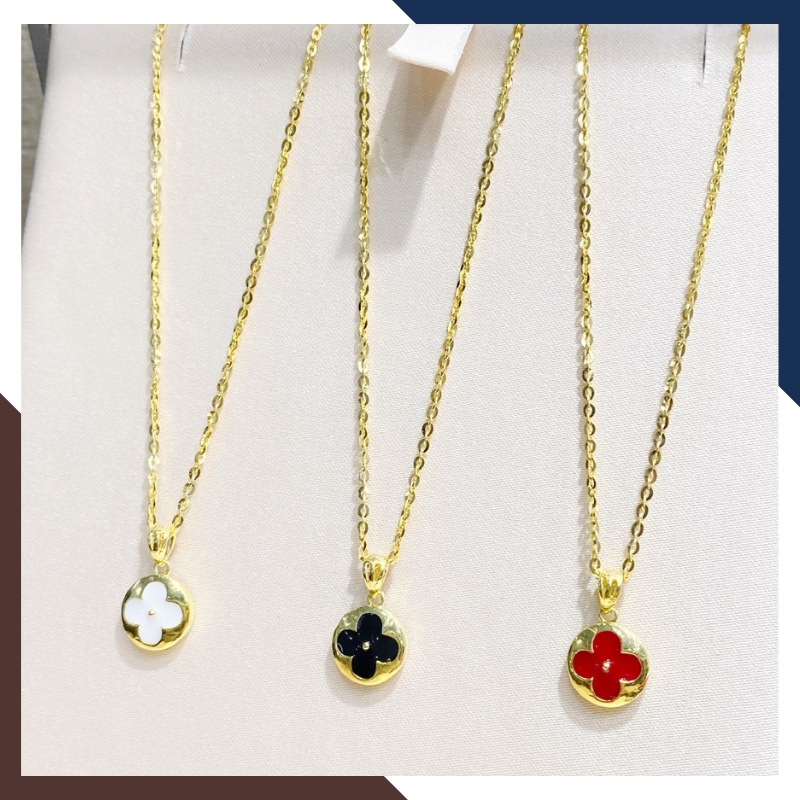 Dây Chuyền Vàng Cỏ 4 Lá Màu Đen, Đỏ, Trắng Cho Nữ Trẻ Trung DCVN207 | Vàng Tây 10k