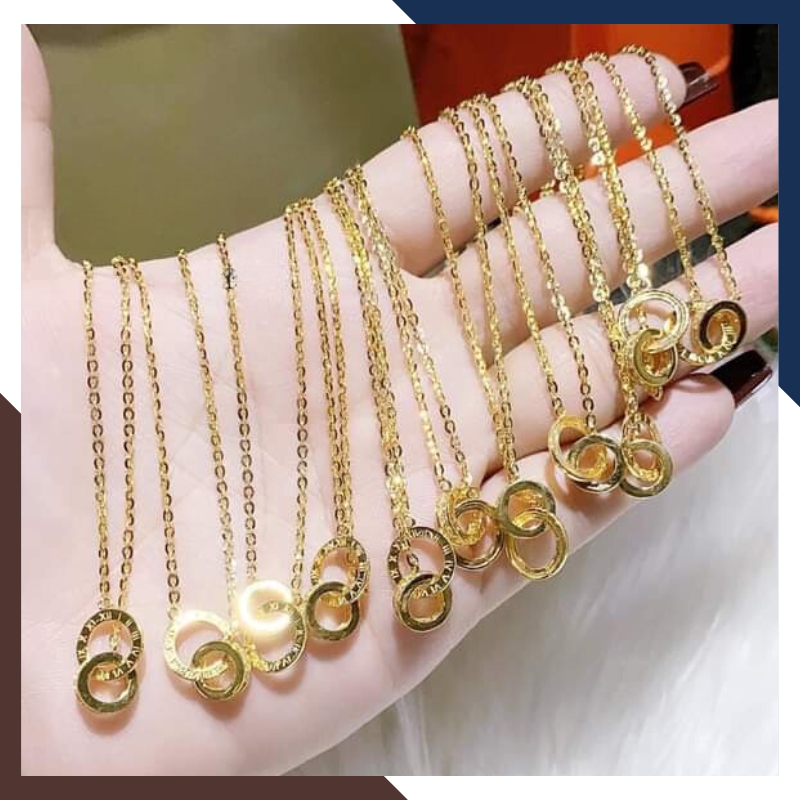 Dây Chuyền Vàng Nữ Mặt Nhẫn Đôi Khắc Số La Mã DCVN179 | Vàng Tây 10k