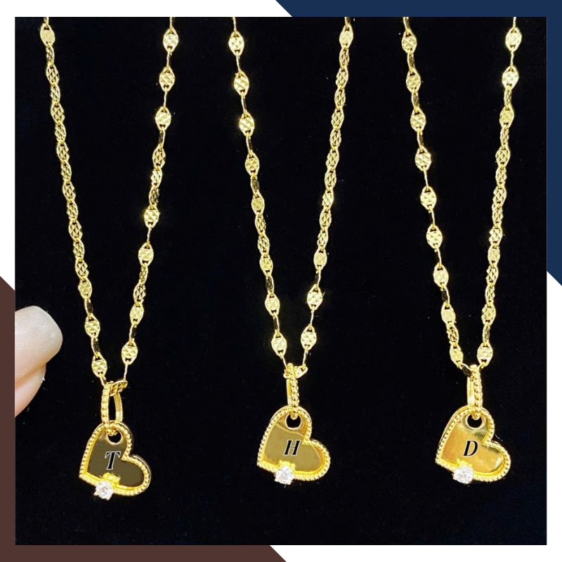 Dây Chuyền Vàng Nữ Mặt Trái Tim Khắc Chữ Cái Theo Yêu Cầu DCVN226 | Vàng Tây 10k