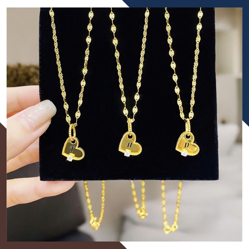 Dây Chuyền Vàng Nữ Mặt Trái Tim Khắc Chữ Cái Theo Yêu Cầu DCVN226 | Vàng Tây 10k