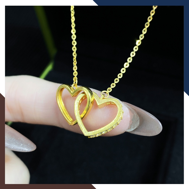 Dây chuyền vàng tây nữ 10k kiểu chữ cong mặt 2 trái tim lồng nhau cho nữ mã TL82