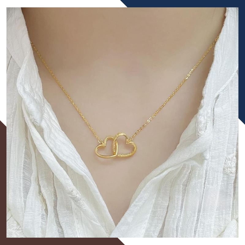 Dây chuyền vàng tây nữ 10k kiểu chữ cong mặt 2 trái tim lồng nhau cho nữ mã TL82