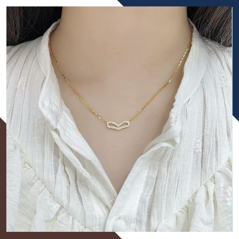 Dây chuyền vàng tây nữ 10k mặt trái tim cách điệu đính đá đẹp cho nữ mã TL61