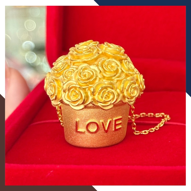 Giỏ Hoa Hồng Bằng Vàng 24k 9999 – Quà Tặng Tình Yêu Vĩnh Cửu