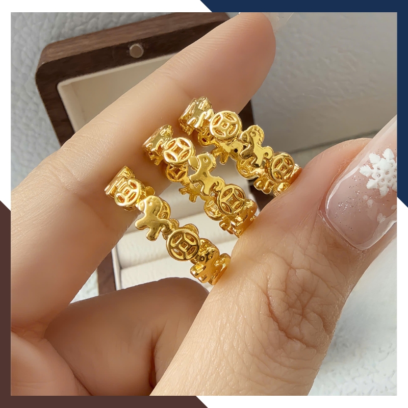 Trọng lượng gần 4 phân của nhẫn kim tiền vàng 24K NVNU443