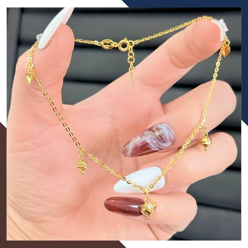 Lắc Chân Vàng Nữ 10K LCVN47 Mix Charm Vô Cực/ Hồ Ly/ Cỏ 4 Lá/ Chuông