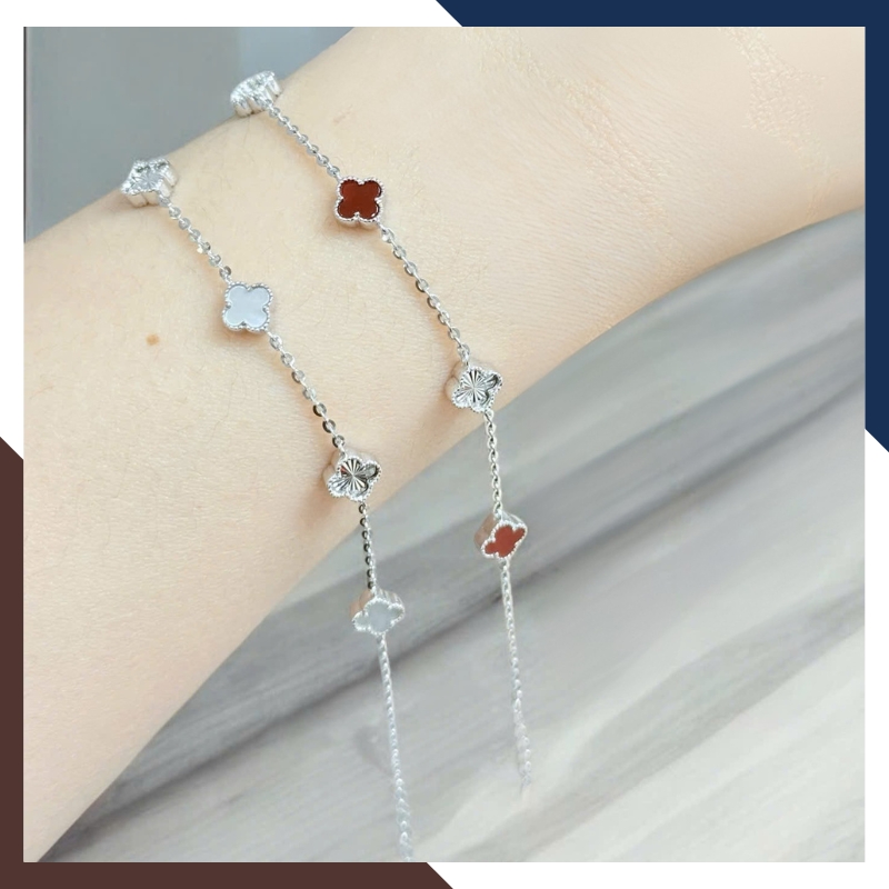 Lắc Tay Cỏ 4 Lá Vàng Trắng 10k Màu Đen, Đỏ, Trắng, Xanh Cho Nữ May Mắn Mã LTVN97