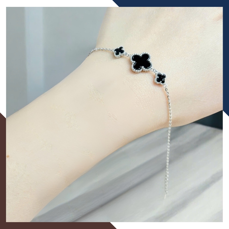 Lắc Tay Cỏ 4 Lá Vàng Trắng 10k Màu Đen, Đỏ, Trắng, Xanh Cho Nữ May Mắn Mã LTVN97