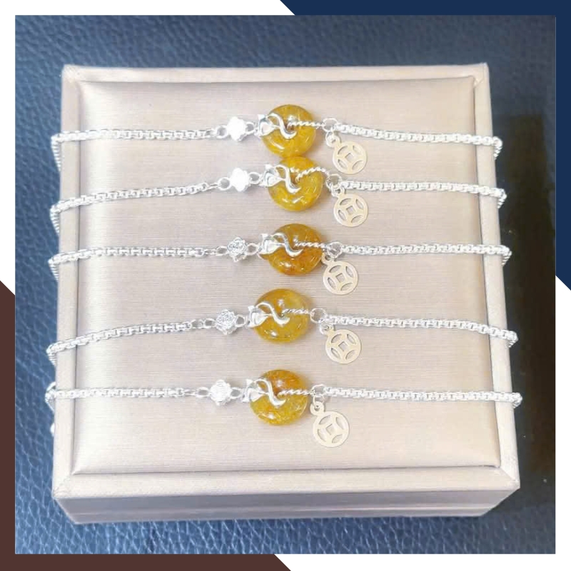 Lắc Tay Kim Tiền Hồ Ly Bạc Mix Đồng Điếu Thạch Anh Tóc Vàng VTDPT28