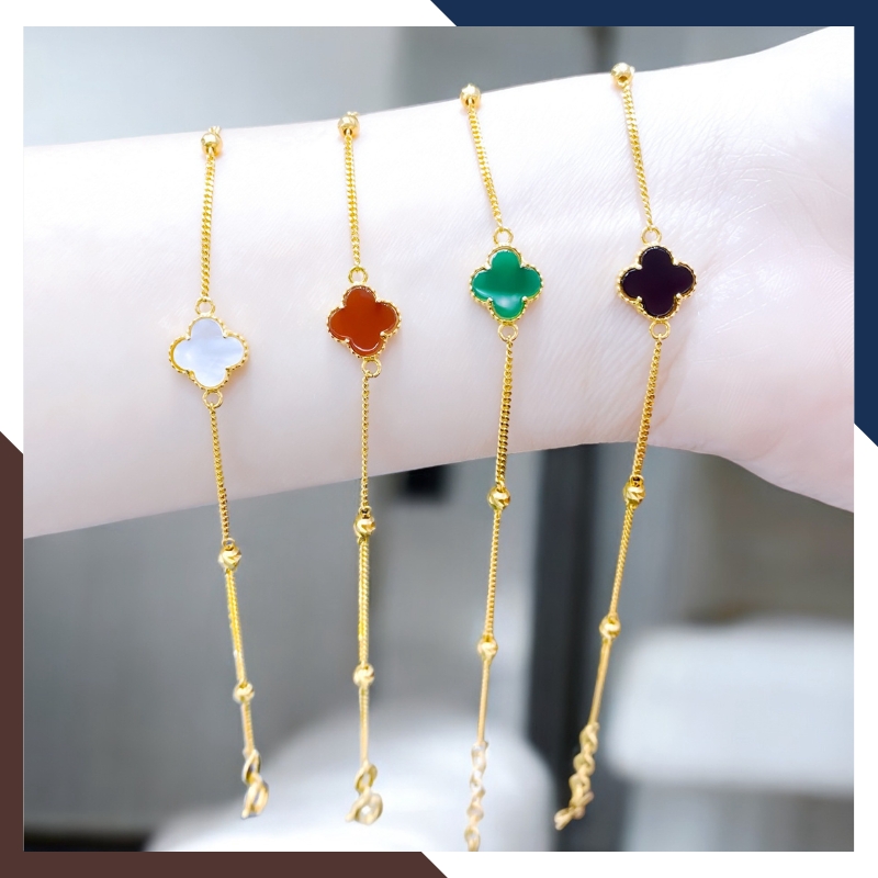 Lắc Tay Vàng Cỏ 4 Lá Đen, Đỏ, Trắng, Xanh, Hồng Cho Nữ LTVN166 | Vàng Tây 10k